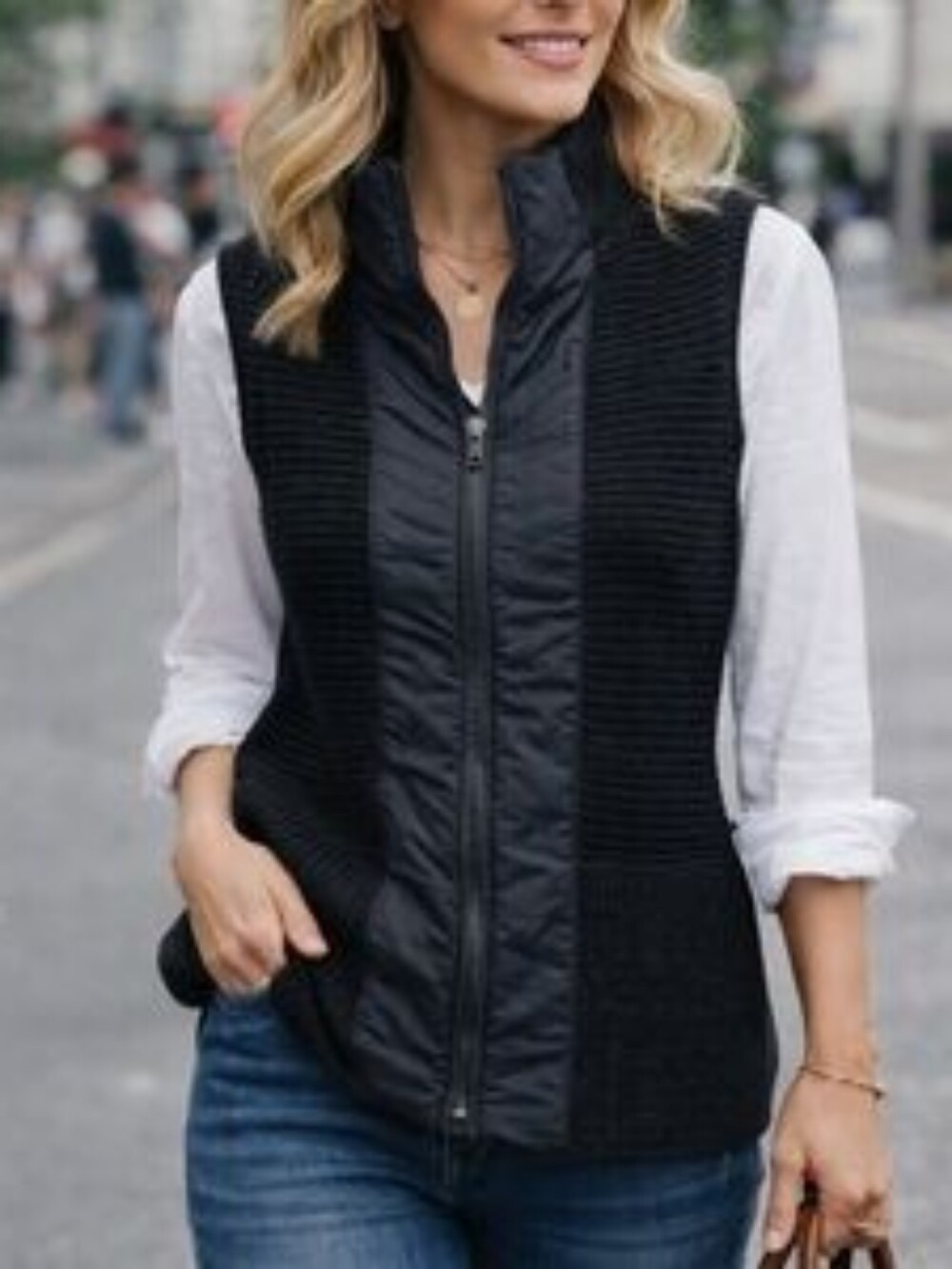 Eileen Fisher Black Wool Ribbed Knit Vest